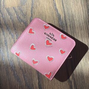 Coach Pink Wallet with Red Heart Accents